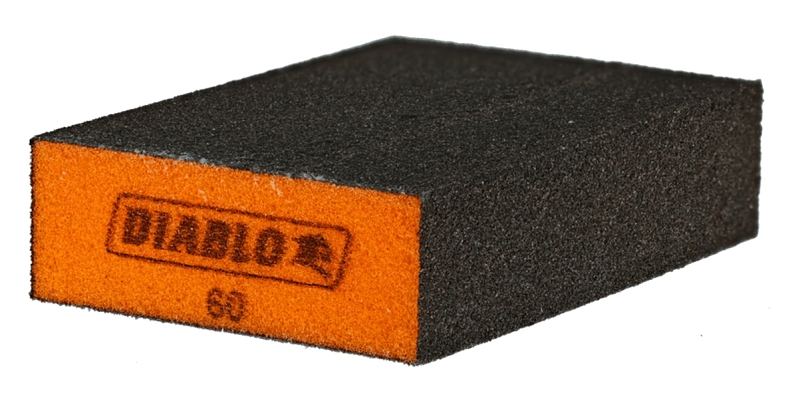Diablo ENDURA-BOND DFBBLOCMED03G Flat Edge Sanding Block, Black/Orange, 4 in L, 2-1/2 in W, 60 Grit, Medium, 3 PK