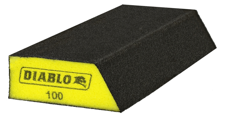 Diablo DFBANGBFIN01G Sanding Sponge, Black/Yellow, 8 in L, 3 in W, 100 Grit, Fine, Aluminum Oxide Abrasive, 1 PK
