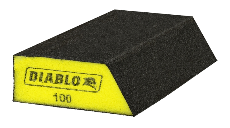 Diablo DFBLANGFIN01G Sanding Sponge, Black/Yellow, 5 in L, 3 in W, 100 Grit, Fine, Aluminum Oxide Abrasive