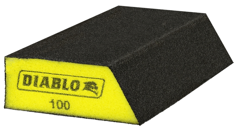 Diablo DFBLANGFIN04G Sanding Sponge, Black/Yellow, 5 in L, 3 in W, 100 Grit, Aluminum Oxide Abrasive