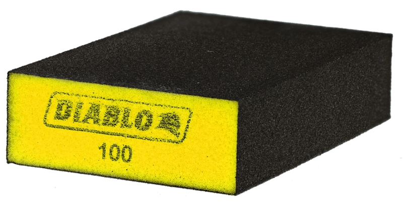 Diablo DFBLBLOFIN04G Sanding Sponge, Black/Yellow, 5 in L, 3 in W, Fine, Aluminum Oxide Abrasive