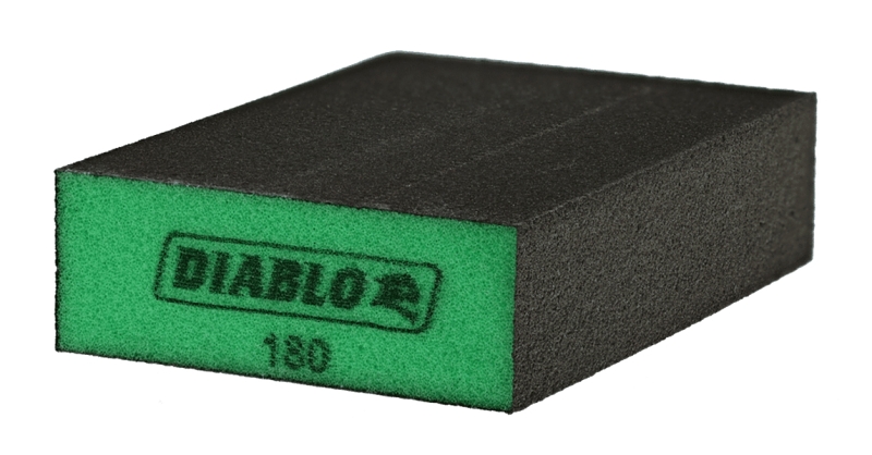 Diablo DFBLBLOSFN01G Sanding Sponge, Black/Green, 5 in L, 3 in W, 180 Grit, Ultra Fine, Aluminum Oxide Abrasive