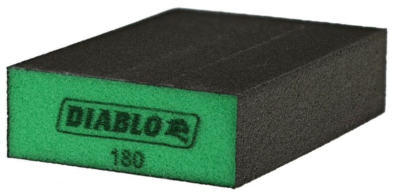 Diablo DFBLBLOSFN04G Sanding Sponge, Black/Green, 5 in L, 3 in W, 180 Grit, Aluminum Oxide Abrasive