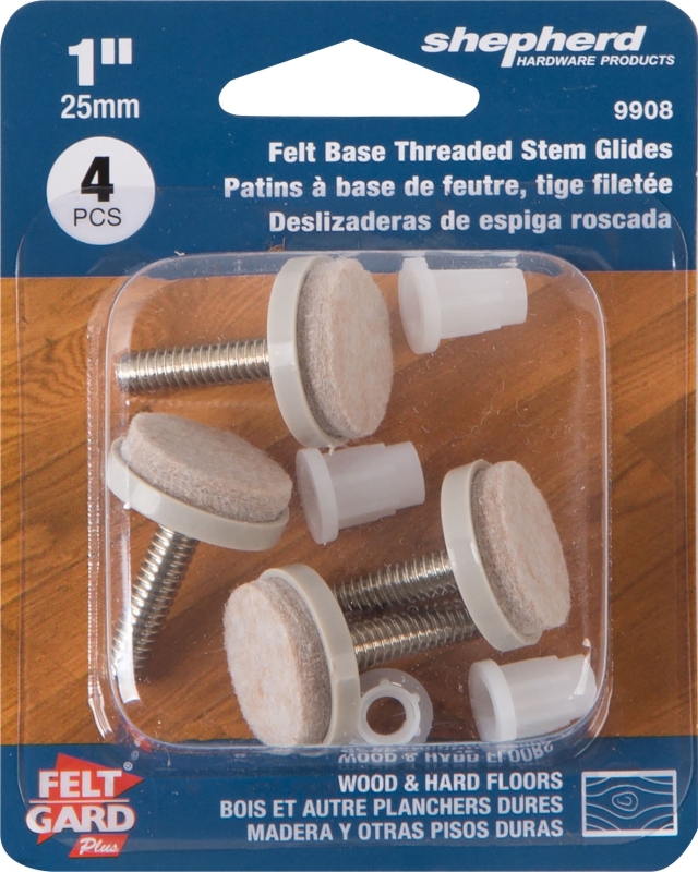 Shepherd Hardware FeltGard Series 9908 Furniture Pad, Round, 1 in Dimensions, 75 lb, Felt/Metal, Almond, 4 PK