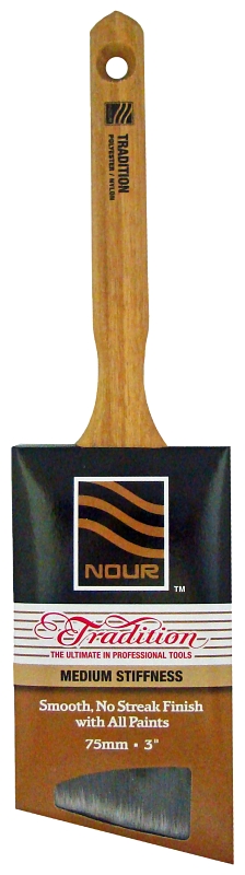 Nour 1881-75NT Paint Brush, 3 in W, Angle Brush, Nylon/Polyester Bristle, Sash Handle