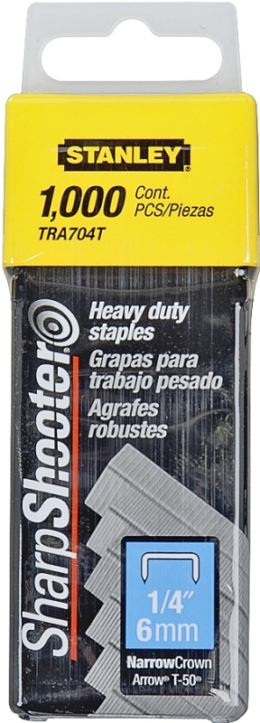 STANLEY TRA704T Narrow Crown Staple, 27/64 in W Crown, 1/4 in L Leg, Galvanized, 24 ga Gauge