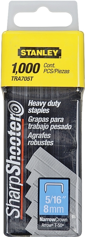 STANLEY TRA705T Narrow Crown Staple, 27/64 in W Crown, 5/16 in L Leg, Galvanized, 24 ga Gauge