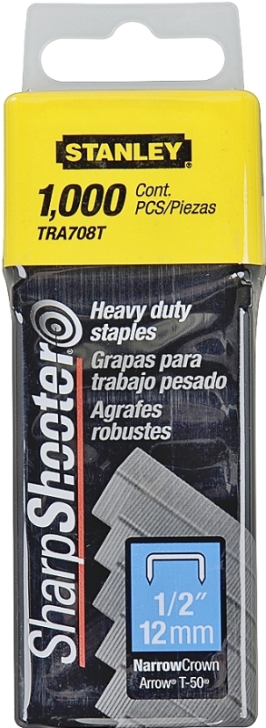 STANLEY TRA708T Narrow Crown Staple, 27/64 in W Crown, 1/2 in L Leg, Galvanized