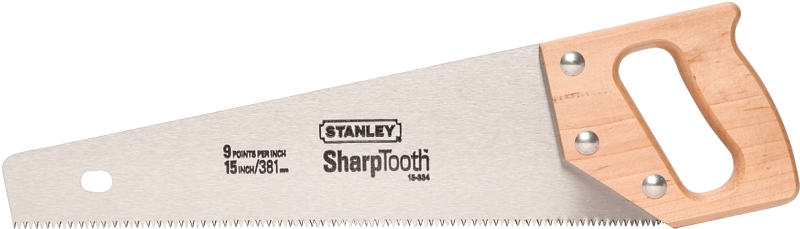 STANLEY 15-334 Handsaw, 15 in L Blade, 8 TPI, Extra Wide Handle, Wood Handle