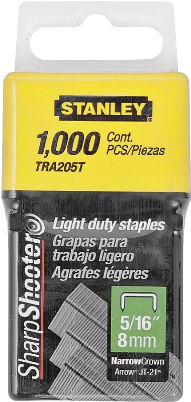 STANLEY TRA205T Wide Crown Staple, 29/64 in W Crown, 5/16 in L Leg, Galvanized