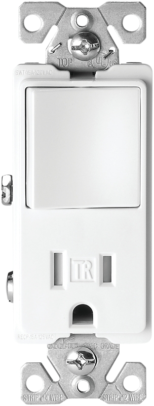 COOPER INDUSTRIES TR7730W Decorator Tamper Resistant Combination Switch/Receptacle, 4.19 in L x 1.3 in W x 1.08 in D