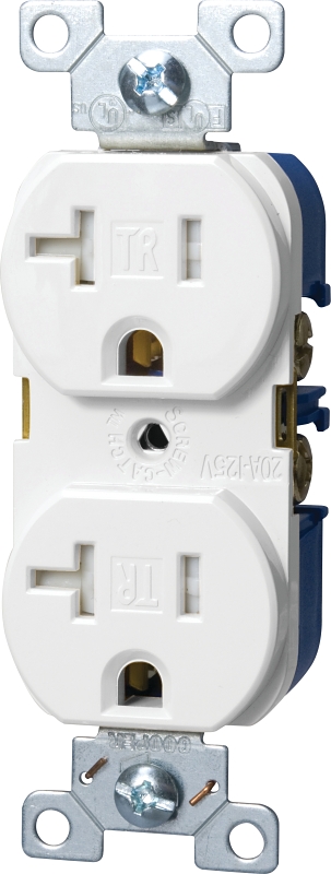 Eaton Wiring Devices TRBR20W-BXSP Duplex Receptacle, 2 -Pole, 20 A, 125 V, Back, Side Wiring, NEMA: 5-20R, White
