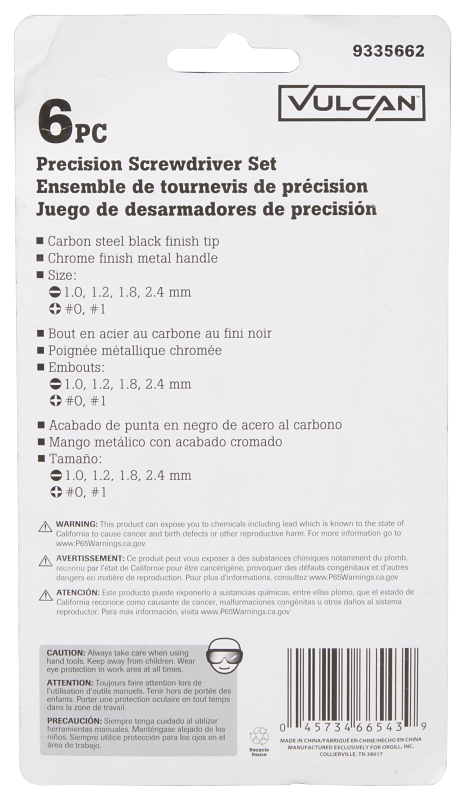 Vulcan JL36001 Screwdriver Set, 6-Piece, Steel, Chrome, Chrome