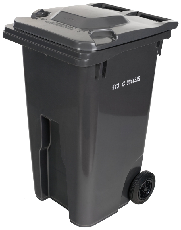 USD Global 602134470 Wheeled Refuse Can, 64 gal Capacity, Polyethylene, Charcoal, Hinged Lid Closure