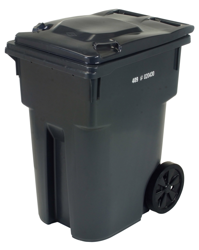 Quattro 60269447Q1 Wheeled Refuse Can, 95 gal Capacity, Polyethylene, Charcoal, Hinged Lid Closure