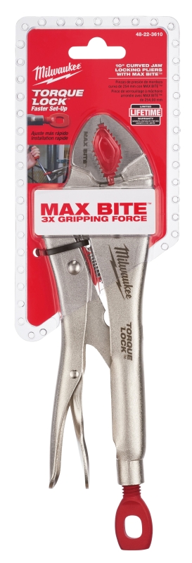 Milwaukee Torque Lock 48-22-3610 Locking Plier, 10.2 in OAL, 1-7/8 in Jaw Opening, Ergonomic Handle, 19/32 in W Jaw