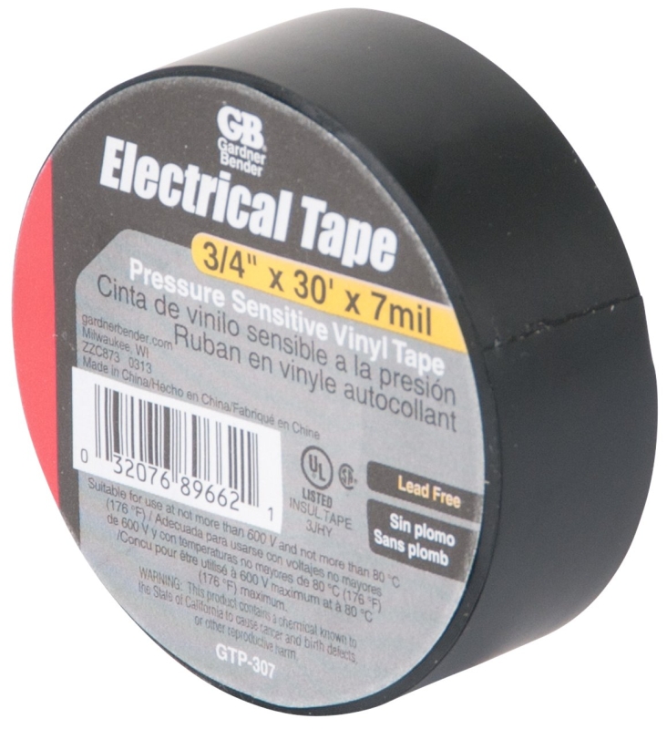 Gardner Bender GTP-307 Electrical Tape, 30 ft L, 3/4 in W, PVC Backing