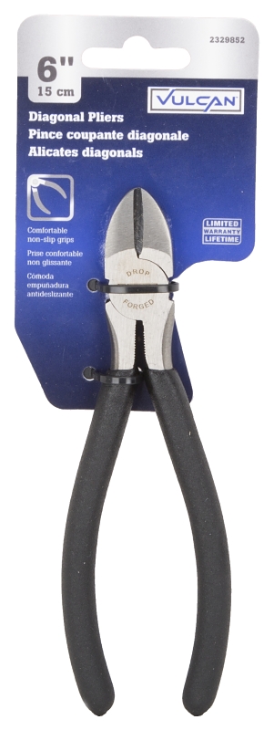 Vulcan JL-NP006 Diagonal Cutting Plier, 6 in OAL, 1 mm Cutting Capacity, 0.75 in Jaw Opening, Black Handle