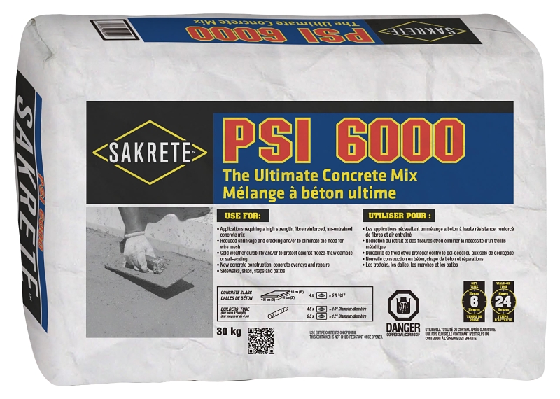 King SAKRETE PSI 6000 Series 11509030 Concrete Mix, Gray, Powder, 30 kg, Bag