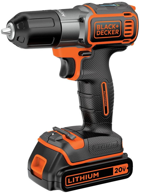 Black+Decker BDCDE120C Drill/Driver, Battery Included, 20 V, 3/8 in Chuck