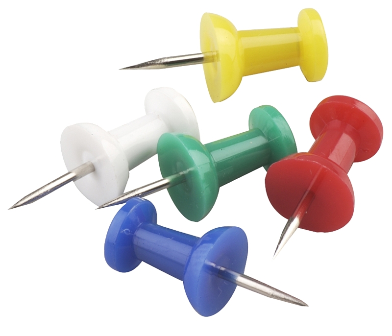 Onward 4520R Push Pin, 3/8 in Dia, Metal/Plastic, Assorted