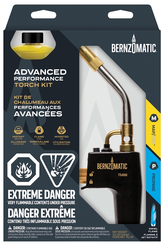 BernzOmatic TS4000KC CAN Torch Kit, Includes: 14.1 oz MAP Pro Filled Cylinder, TS4000 Trigger Start Torch Head