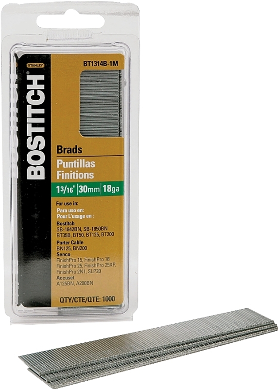 Bostitch BT1314B-1M Nail, Glue Collation, 1-3/16 in L, 18 Gauge, Steel, Coated, Brad Head, Smooth Shank, 1000/BX