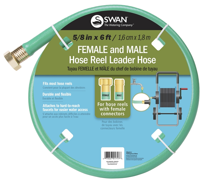 Swan CLOLH5806FM Leader Hose, 5/8 in, 6 ft L, Female x Male, PVC, Green