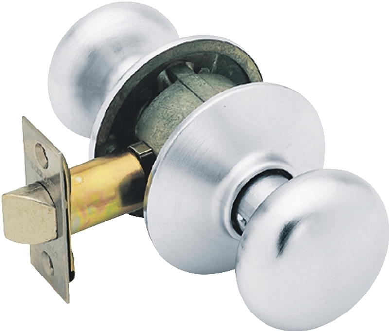 Schlage F Series F10 PLY 626 Passage Knob, Plymouth, Round, 2-3/4 in Dimensions, Metal, Satin Chrome, Reversible Hand