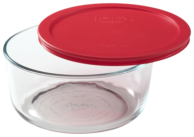 Pyrex 1075429 Food Storage Container with Lid, 7 cup, Glass, 7-1/2 in Dia, 3-1/4 in H