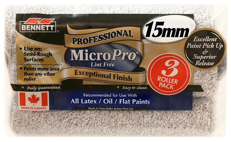 Bennett 3PK MP15MM Roller Cover, 15 mm Thick Nap, 9-1/2 in L, Polyester Cover, Blue
