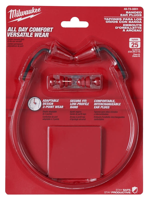 Milwaukee 48-73-3201 Banded Ear Plugs, 25 dB NRR, Foam Ear Plug, Red Ear Plug