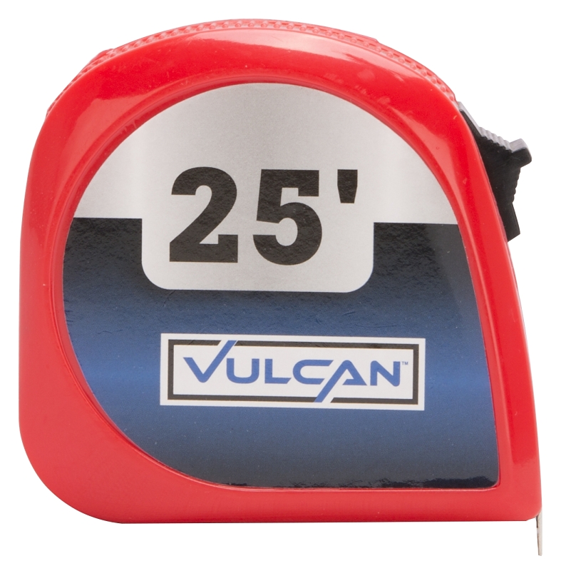 Vulcan 62-7.5X25-R Rule Tape, 25 ft L Blade, 1 in W Blade, Steel Blade, ABS Plastic Case, Red Case