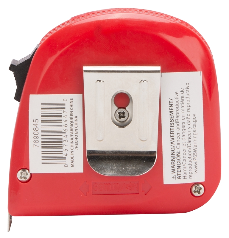 Vulcan 62-7.5X25-R Rule Tape, 25 ft L Blade, 1 in W Blade, Steel Blade, ABS Plastic Case, Red Case