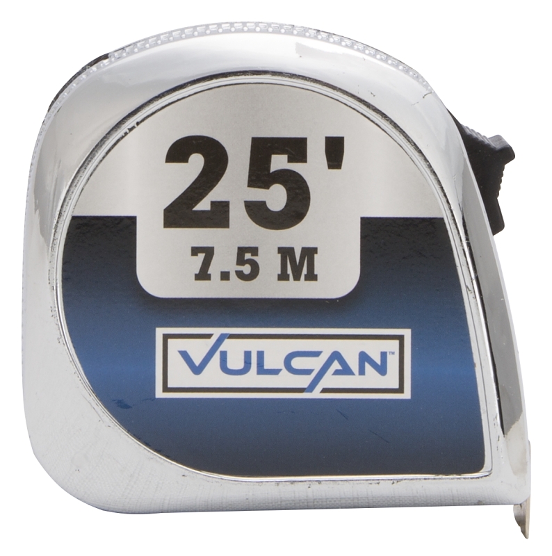 Vulcan 62-7.5X25-C Tape Measure, 25 ft L Blade, 1 in W Blade, Steel Blade, ABS Plastic Case, Silver Case