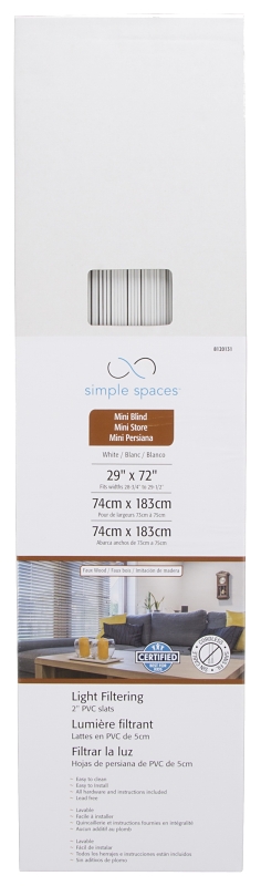 Simple Spaces FWMB-26 Blind, 72 in L, 29 in W, Faux Wood, White