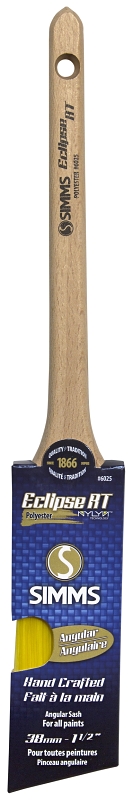 Simms 6025-38 Paint Brush, 1-1/2 in W, Angle Sash Brush, Synthetic Hybrid Blend Bristle, Rat Tail Handle