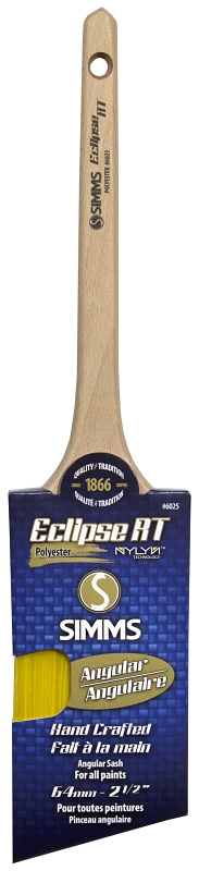 Simms 6025-64 Paint Brush, 2-1/2 in W, Angle Sash Brush, Synthetic Hybrid Blend Bristle, Rat Tail Handle