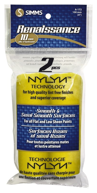 Simms A-172 Mini Roller Refill, 10 mm Thick Nap, 4 in L, Synthetic Hybrid Blend Cover