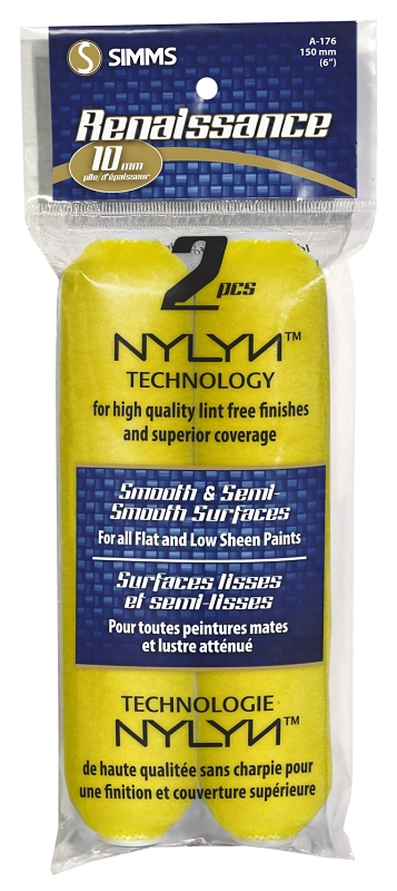 Simms A-176 Mini Roller Refill, 10 mm Thick Nap, 6 in L, Synthetic Hybrid Blend Cover
