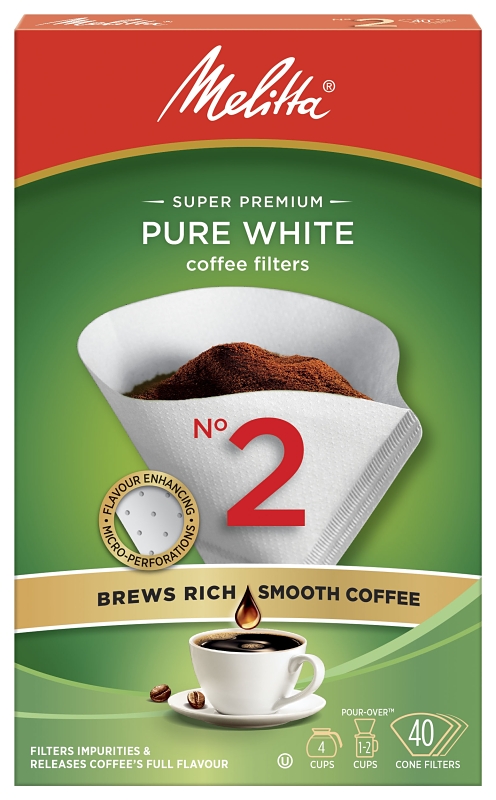 Melitta 61240 Coffee Filter, Cone, Paper, White, 40/PK