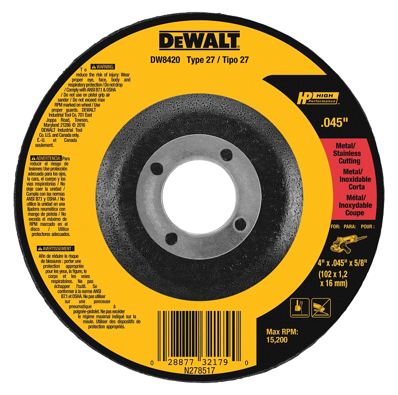 DeWALT DW8420 Cutting Wheel, 4 in Dia, 0.045 in Thick, 5/8 in Arbor, 60 Grit, Medium, Aluminum Oxide Abrasive