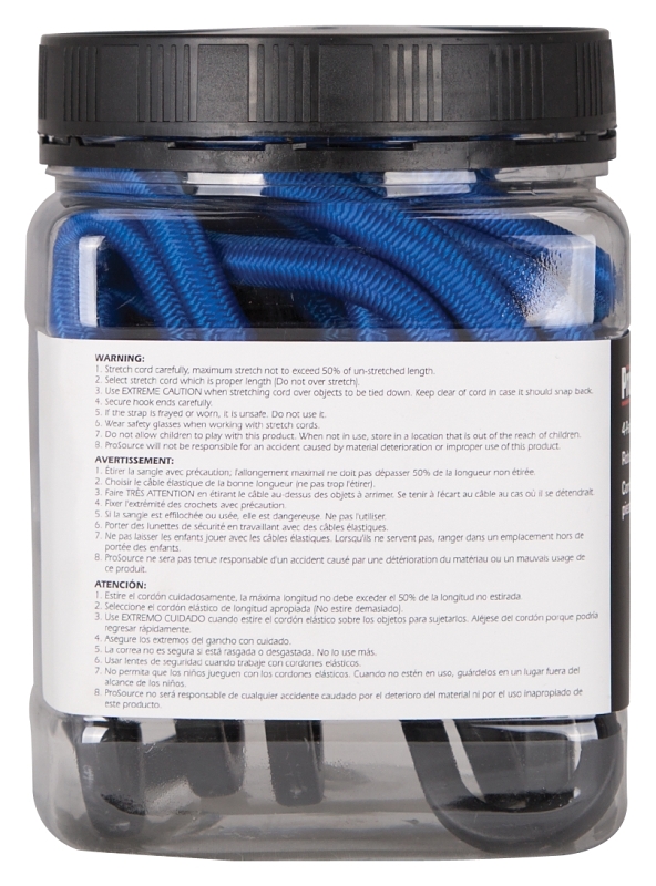 ProSource FH4033 Stretch Cord, 9 mm Dia, 36 in L, Polypropylene, Blue, Hook End