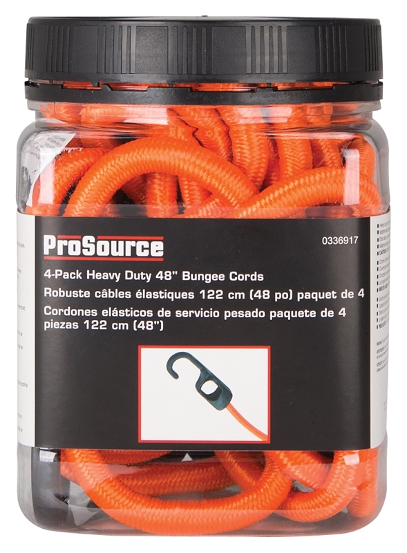 ProSource FH4034 Stretch Cord, 9 mm Dia, 48 in L, Polypropylene, Orange, Hook End