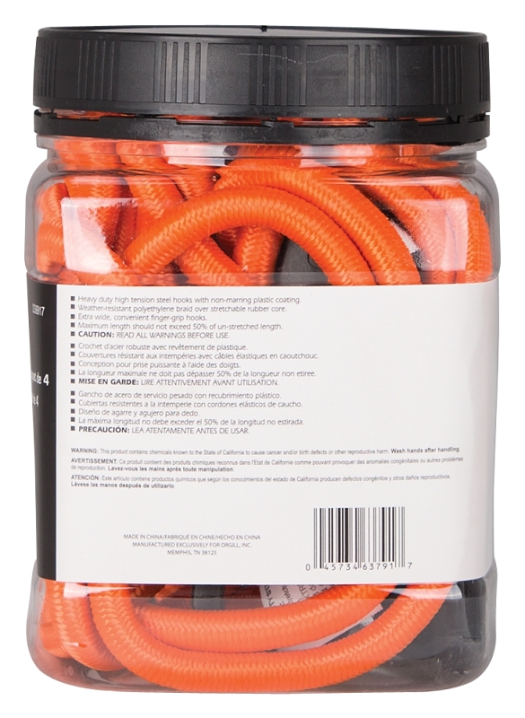 ProSource FH4034 Stretch Cord, 9 mm Dia, 48 in L, Polypropylene, Orange, Hook End