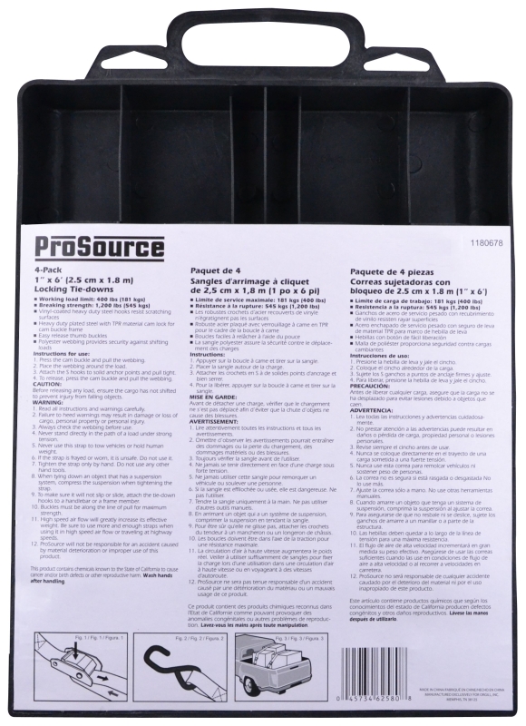 ProSource FH64051 Tie-Down, 1 in W, 6 ft L, Polyester Webbing, Metal Buckle, Blue, 400 lb, S-Hook End Fitting