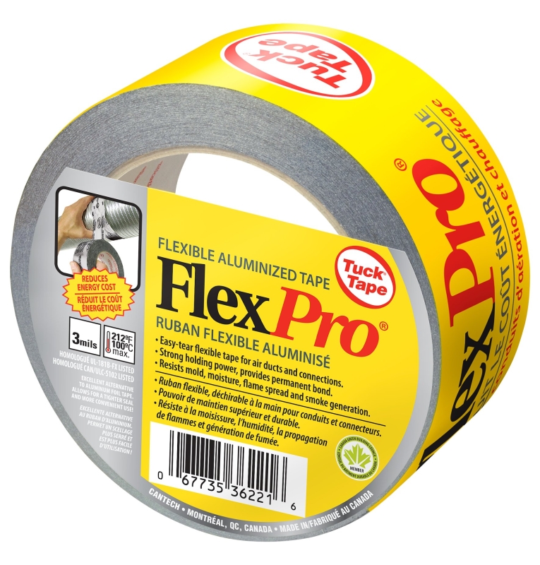 Cantech FlexPro 362-21 Duct Tape, 50 m L, 48 mm W, Polypropylene Backing, Silver