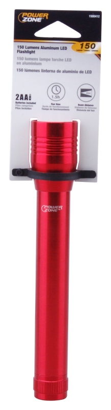 PowerZone 12164S Flashlight, AA Battery, LED Lamp, 150 Lumens, 60 m Beam Distance, 1.5 hrs Run Time, Red