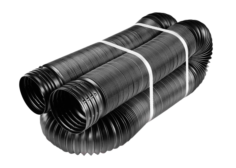 Amerimax FLEX-Drain Series 52001 Drain Pipe Tubing, Solid, 4 in, Polypropylene, Black, 50 ft L