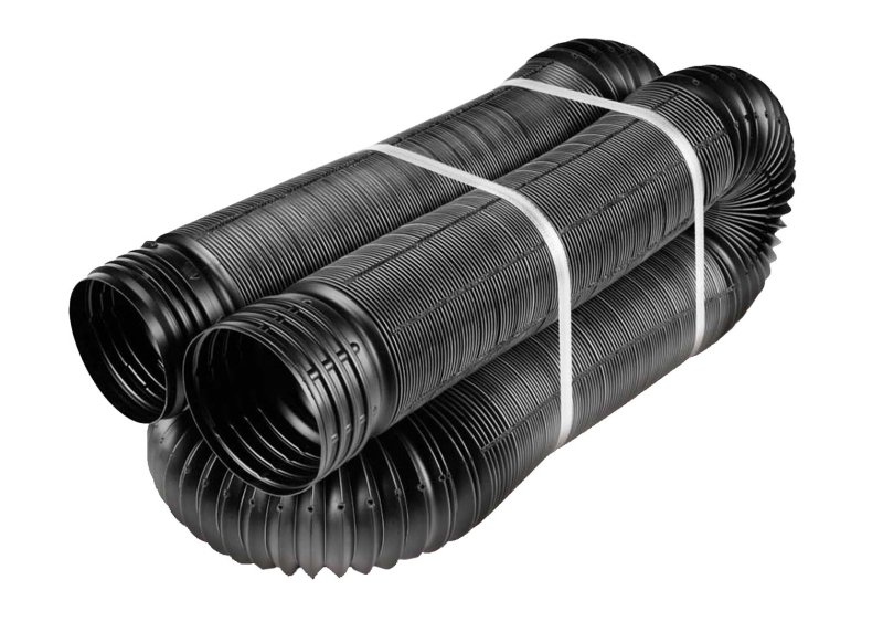 Amerimax FLEX-Drain Series 52002 Drain Pipe Tubing, Perforated, 4 in, Polypropylene, Black, 50 ft L